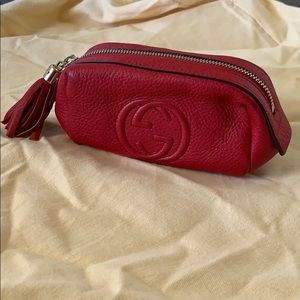 Gucci Red Soho Leather Tassel Makeup Cosmetic Bag